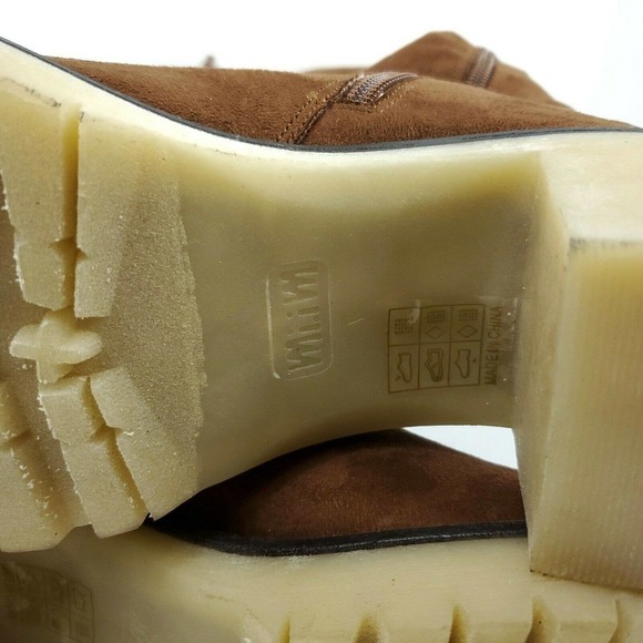 Mi.im Miim Boots 8.5 Vegan Faux Suede Chestnut Brown Chunky Heel Knee High - Picture 8 of 9